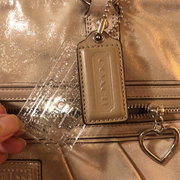 Coach Poppy Metallic Gold Champagne Leather Large Tote Bag Purse #H1281-F20441 - Picture 7 of 15